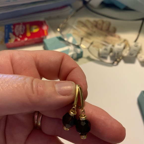 14k Set Smokey topaz Necklace & leverback earrings  estate piece - Picture 2 of 10